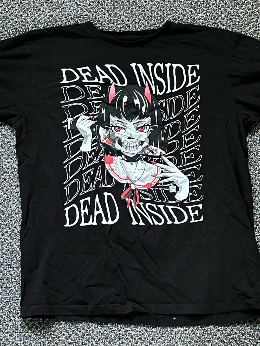 Dead Inside Graphic Tee - Black with Red & White Anime Motif